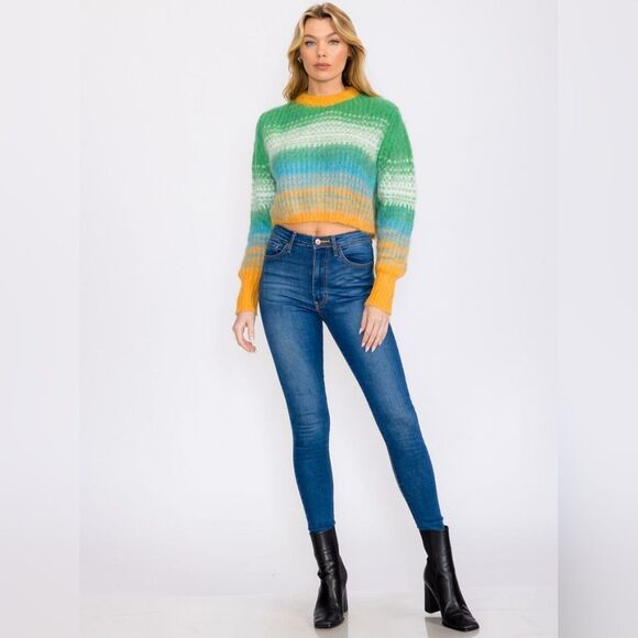 Cute Trendy LONG SLEEVES COLORBLOCK FUZZY PULLOVER SWEATER - Picture 3 of 4